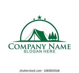 jungle woods camping ground vector icon logo design template