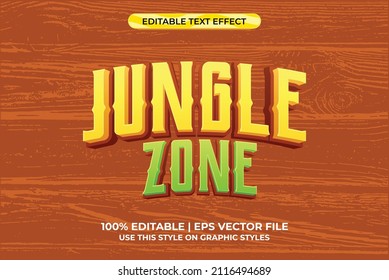 jungle zone 3d text effect with fun and nature theme. typography template for go green or outdor event.