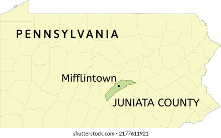 Juniata County and borough of Mifflintown location on Pennsylvania state map