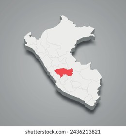 Junin department highlighted in red on a grey Peru 3d map