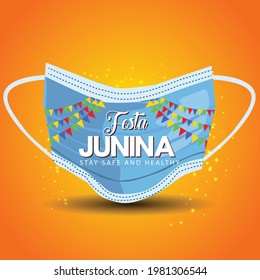 Junina festival of Brazil. vector illustration design of decorative yellow background. covid 19, corona virus concept