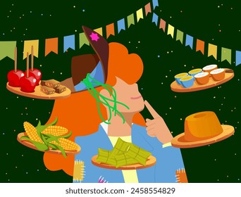 Junina Folk and Country Festivities: Brazilian Rural Traditions -  woman selecting traditional foods at a country festival