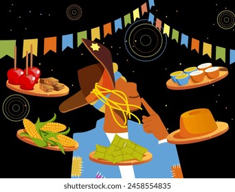 Junina Folk and Country Festivities: Brazilian Rural Traditions -  man selecting traditional foods at a country festival