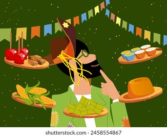 Junina Folk and Country Festivities: Brazilian Rural Traditions -  man selecting traditional foods at a country festival