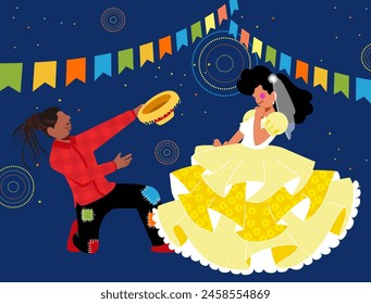 Junina Folk and Country Festivities: Brazilian Rural Traditions - A country boy courting a girl in country attire - bride