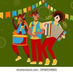 Junina Folk and Country Festivities: Brazilian Rural Traditions - A trio of musicians dressed in country attire