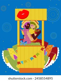 Junina Folk and Country Festivities: Brazilian Rural Traditions - A queer couple of girls kissing at the kissing booth