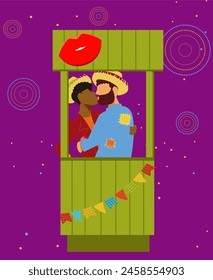 Junina Folk and Country Festivities: Brazilian Rural Traditions - A queer couple of boys kissing at the kissing booth