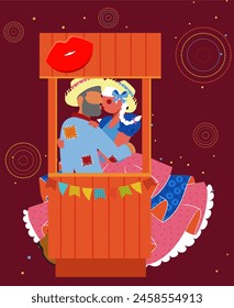 Junina Folk and Country Festivities: Brazilian Rural Traditions - A couple kissing at the kissing booth