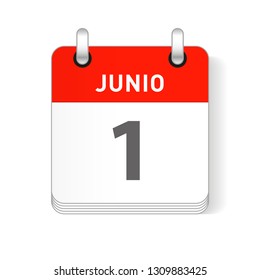 Junio 1, June 1 date visible on a page a day organizer calendar in spanish Language