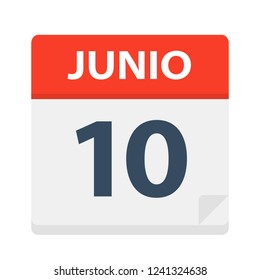 Junio 10 - Calendar Icon - June 10 - Vector Illustration