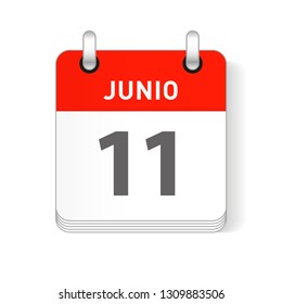 Junio 11, June 11 date visible on a page a day organizer calendar in spanish Language