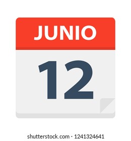 Junio 12 - Calendar Icon - June 12 - Vector Illustration