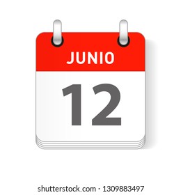 Junio 12, June 12 date visible on a page a day organizer calendar in spanish Language