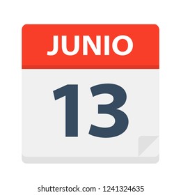 Junio 13 - Calendar Icon - June 13 - Vector Illustration