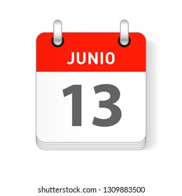 Junio 13, June 13 date visible on a page a day organizer calendar in spanish Language