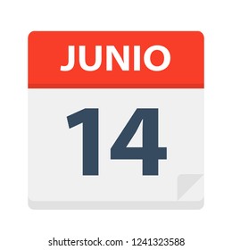 Junio 14 - Calendar Icon - June 14 - Vector Illustration