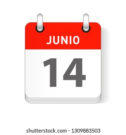 Junio 14, June 14 date visible on a page a day organizer calendar in spanish Language