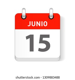 Junio 15, June 15 date visible on a page a day organizer calendar in spanish Language