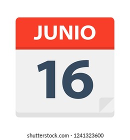 Junio 16 - Calendar Icon - June 16 - Vector Illustration