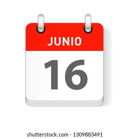 Junio 16, June 16 date visible on a page a day organizer calendar in spanish Language