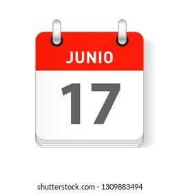 Junio 17, June 17 date visible on a page a day organizer calendar in spanish Language