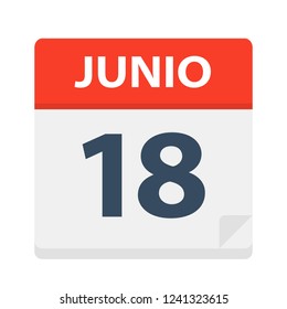 Junio 18 - Calendar Icon - June 18 - Vector Illustration