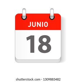 Junio 18, June 18 date visible on a page a day organizer calendar in spanish Language