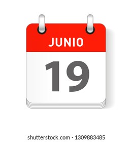 Junio 19, June 19 date visible on a page a day organizer calendar in spanish Language