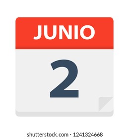 Junio 2 - Calendar Icon - June 2 - Vector Illustration