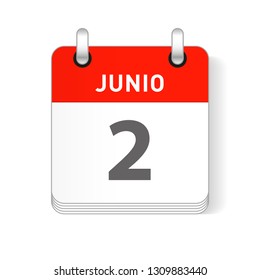 Junio 2, June 2 date visible on a page a day organizer calendar in spanish Language