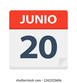 Junio 20 - Calendar Icon - June 20 - Vector Illustration