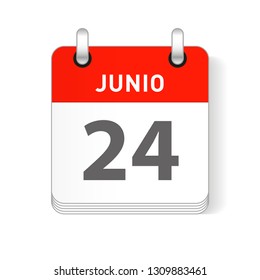 Junio 24, June 24 date visible on a page a day organizer calendar in spanish Language