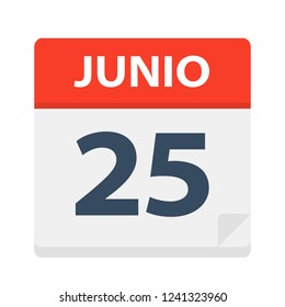 Junio 25 - Calendar Icon - June 25 - Vector Illustration