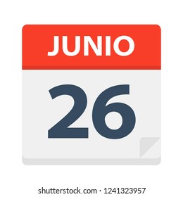 Junio 26 - Calendar Icon - June 26 - Vector Illustration