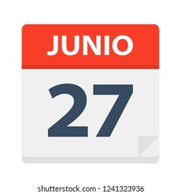 Junio 27 - Calendar Icon - June 27 - Vector Illustration