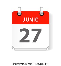 Junio 27, June 27 date visible on a page a day organizer calendar in spanish Language