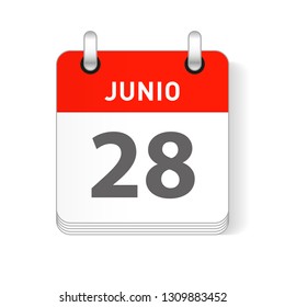 Junio 28, June 28 date visible on a page a day organizer calendar in spanish Language