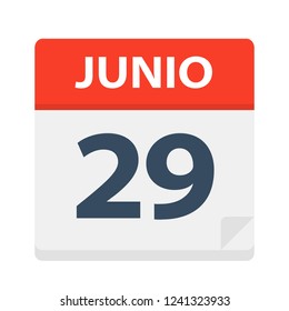 Junio 29 - Calendar Icon - June 29 - Vector Illustration