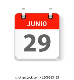 Junio 29, June 29 date visible on a page a day organizer calendar in spanish Language