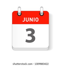 Junio 3, June 3 date visible on a page a day organizer calendar in spanish Language