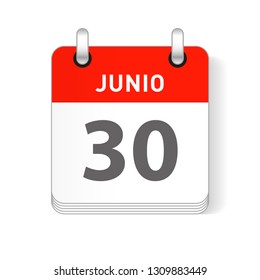 Junio 30, June 30 date visible on a page a day organizer calendar in spanish Language