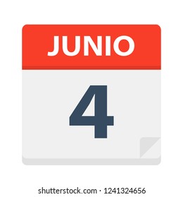 Junio 4 - Calendar Icon - June 4 - Vector Illustration