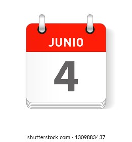 Junio 4, June 4 date visible on a page a day organizer calendar in spanish Language