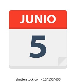 Junio 5 - Calendar Icon - June 5 - Vector Illustration