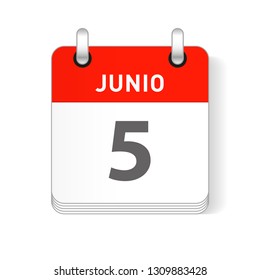 Junio 5, June 5 date visible on a page a day organizer calendar in spanish Language