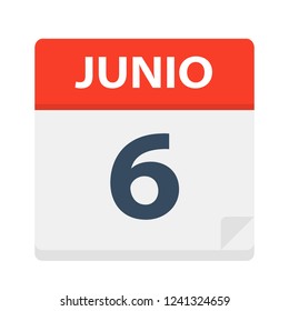 Junio 6 - Calendar Icon - June 6 - Vector Illustration