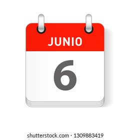 Junio 6, June 6 date visible on a page a day organizer calendar in spanish Language