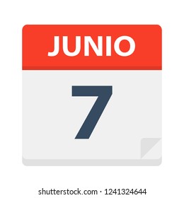 Junio 7 - Calendar Icon - June 7 - Vector Illustration