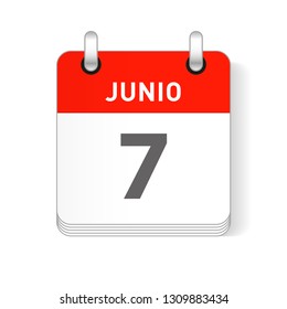 Junio 7, June 7 date visible on a page a day organizer calendar in spanish Language